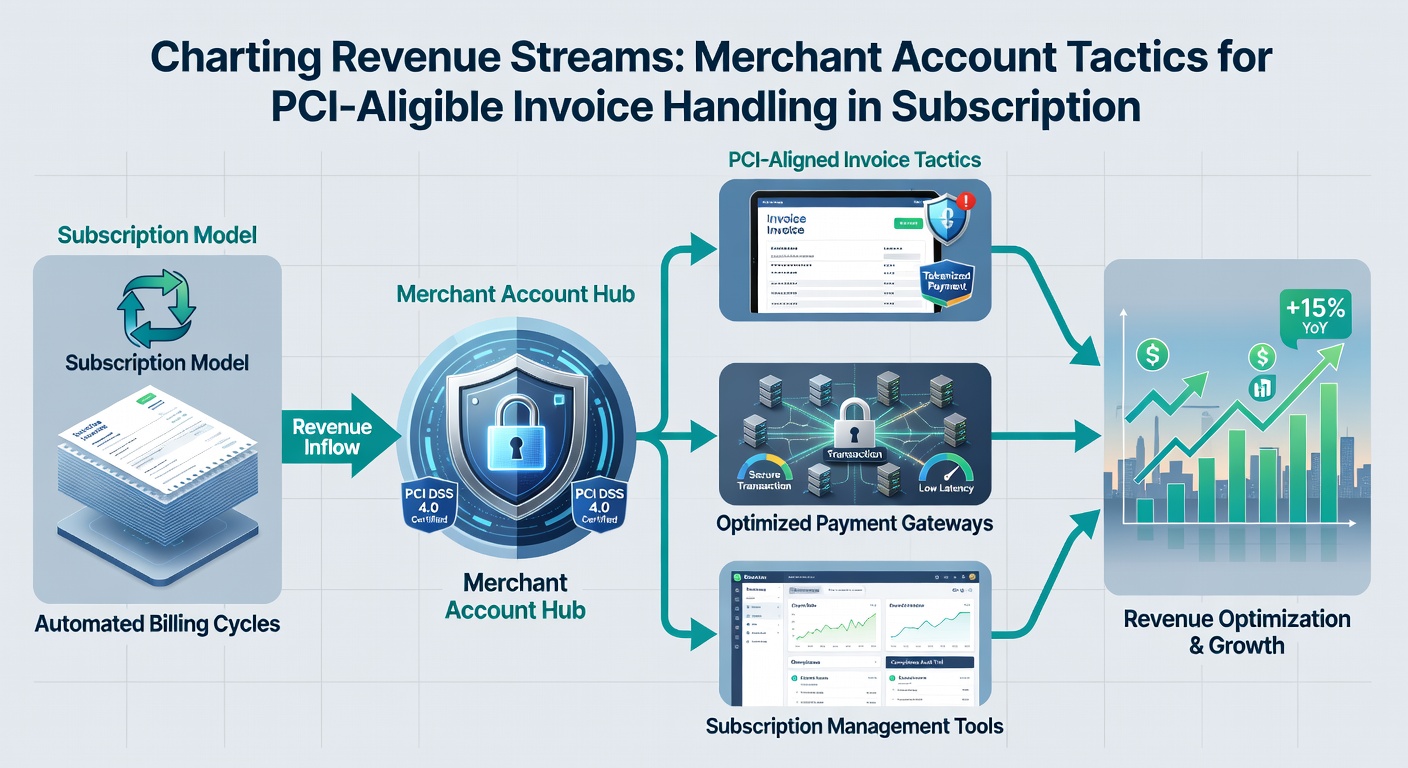 Illustration of secure invoice data flow between merchant accounts, billing engines, and compliance reporting dashboards