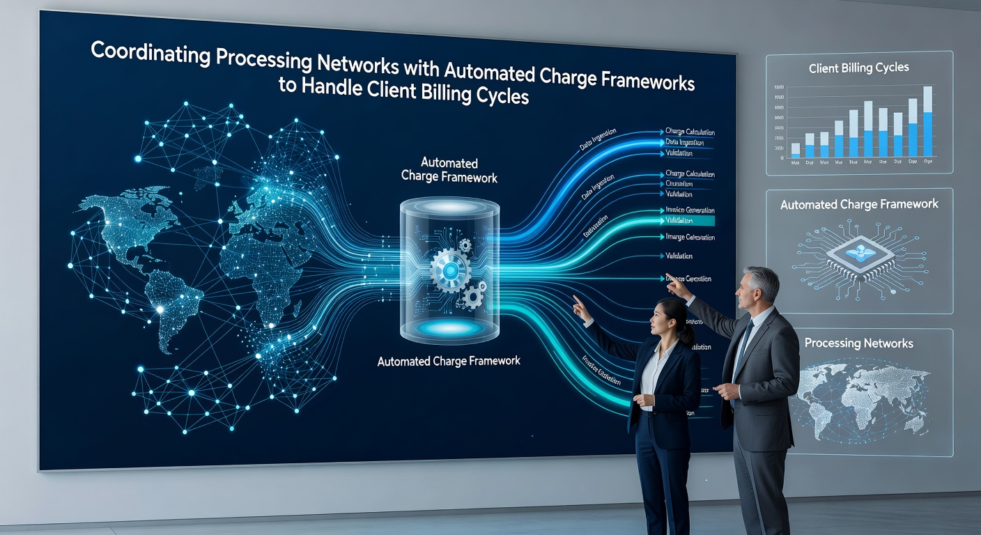 Illustration of automated billing cycle handling across portable devices and processing networks