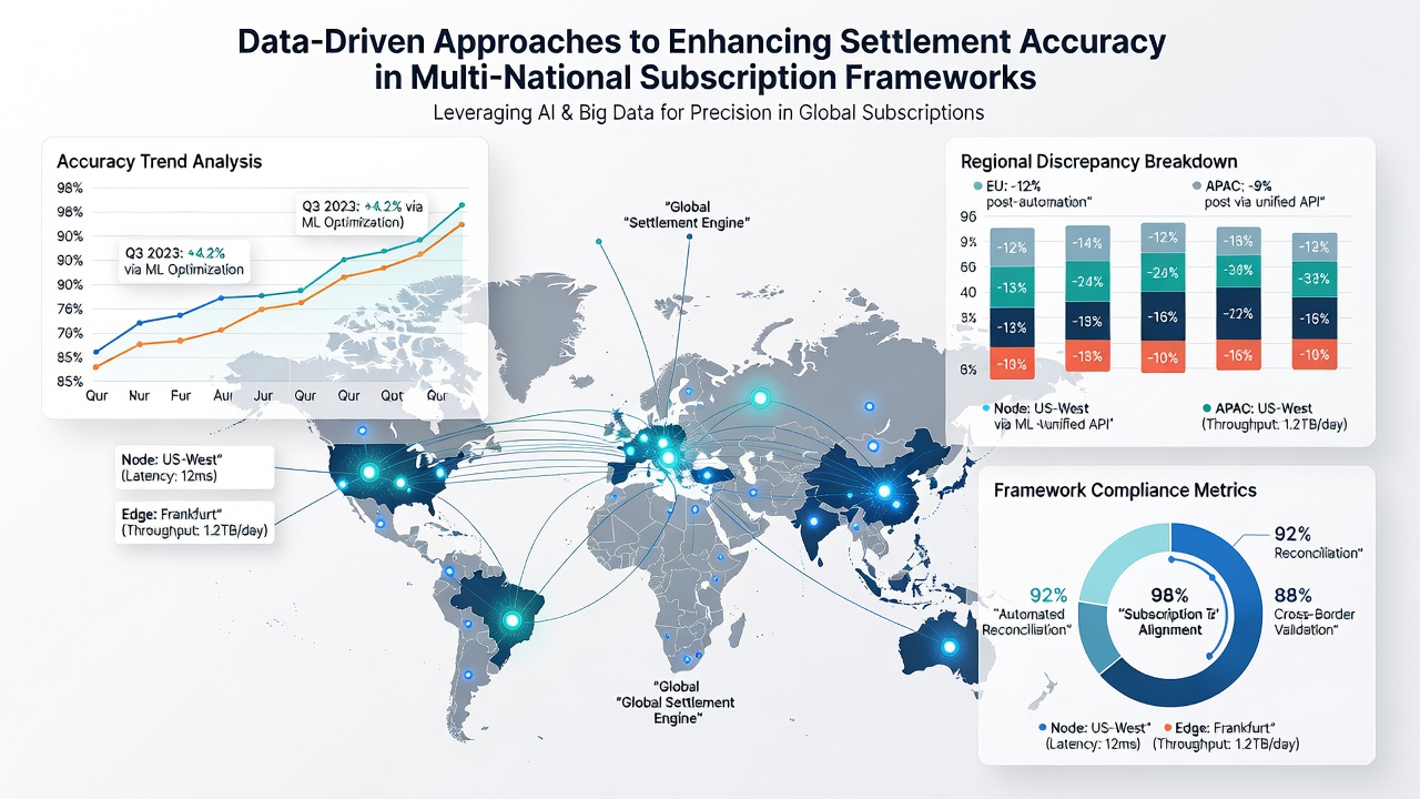 Global subscription network visualization showing interconnected settlement nodes and data synchronization points