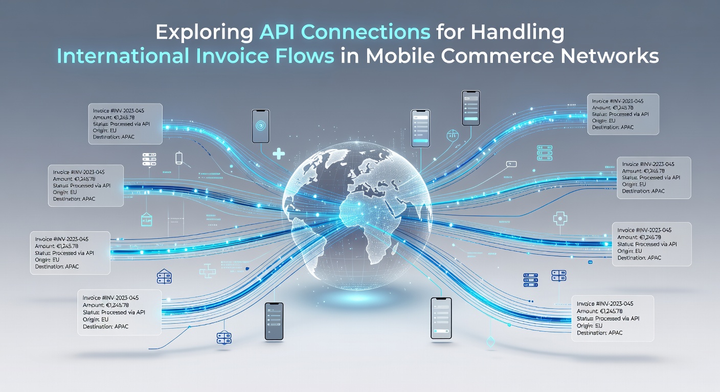 API connections diagram showing international invoice data flows across mobile commerce networks