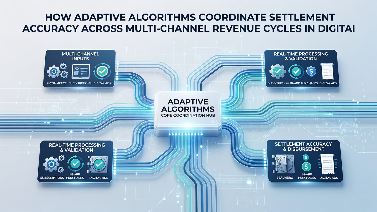 Flowchart illustrating real-time data synchronization between subscription billing, advertising revenue, and settlement ledgers