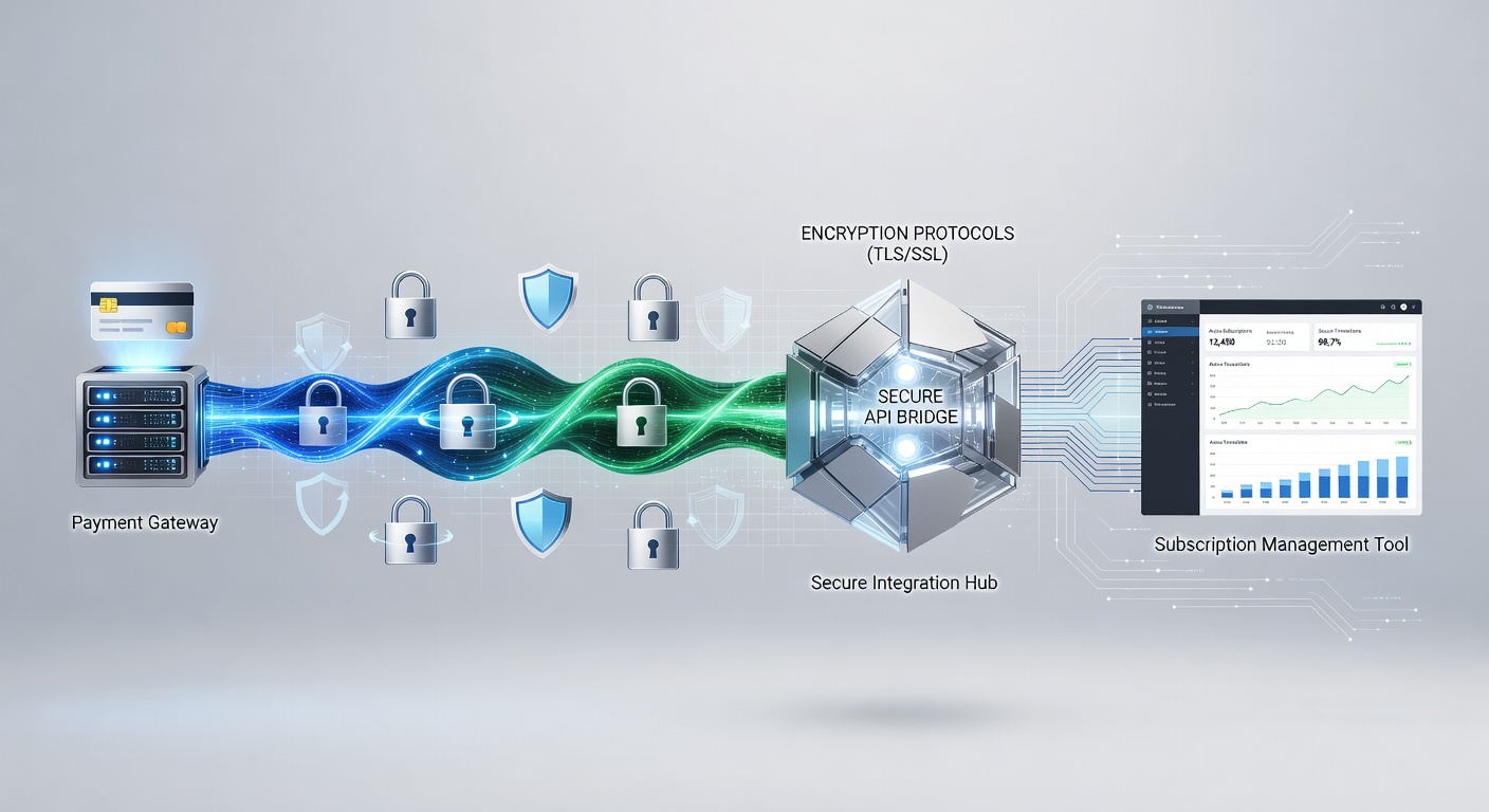 Illustration of encryption protocols securing data flow between payment gateways and subscription management systems
