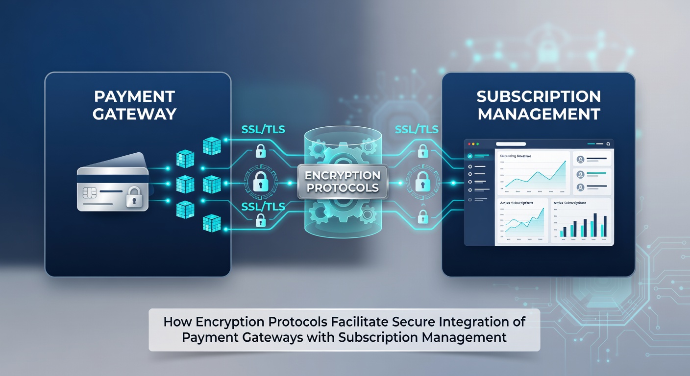 Diagram showing secure data exchange layers in payment gateway and subscription tool integrations