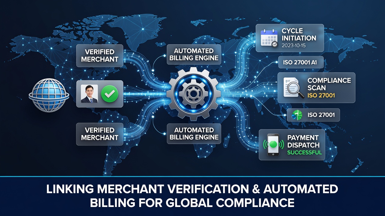Merchant verification dashboard displaying automated checks integrated with mobile billing workflows