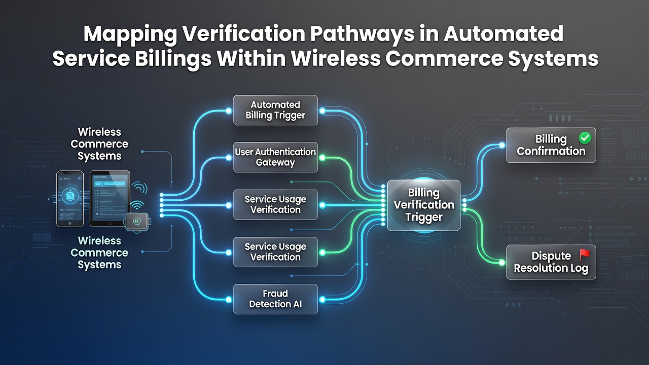 Flowchart showing integration points between wireless protocols and automated billing verification steps