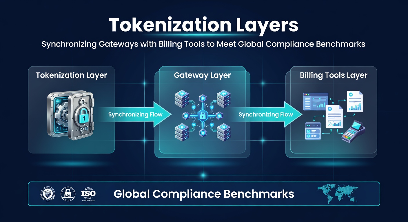 Illustration of synchronized data flows between mobile gateways, token vaults, and billing platforms